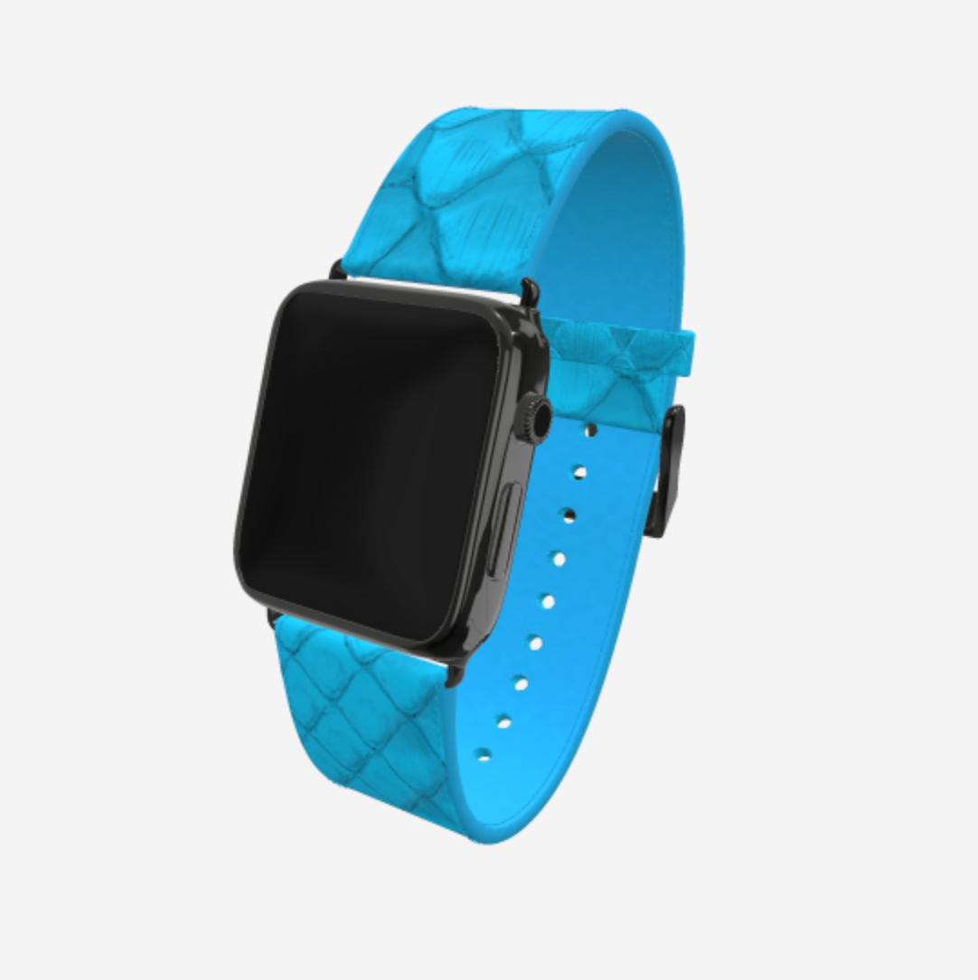 Apple Watch Strap in Genuine Python 42 l 44 MM Tropical Blue Black Plating 