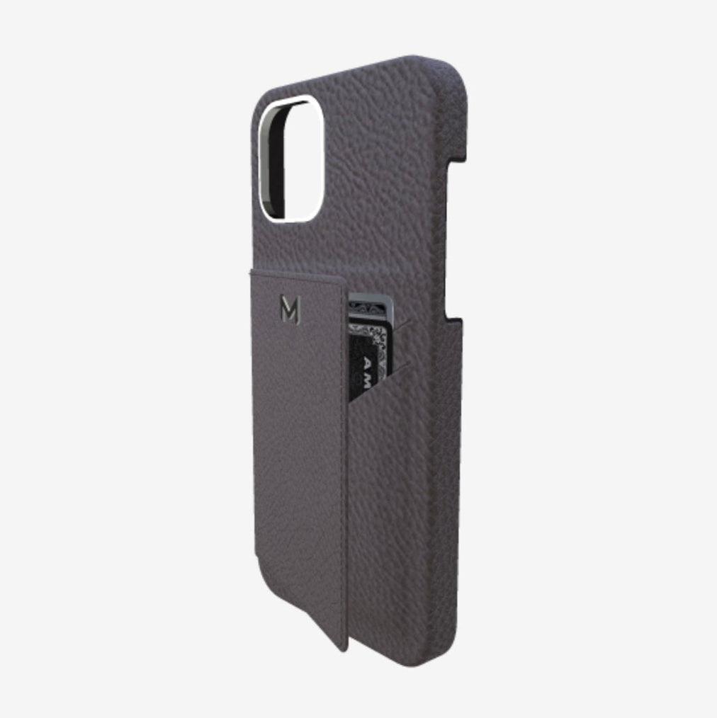 Cardholder Case for iPhone 12 in Genuine Calfskin Elite Grey Steel 316 