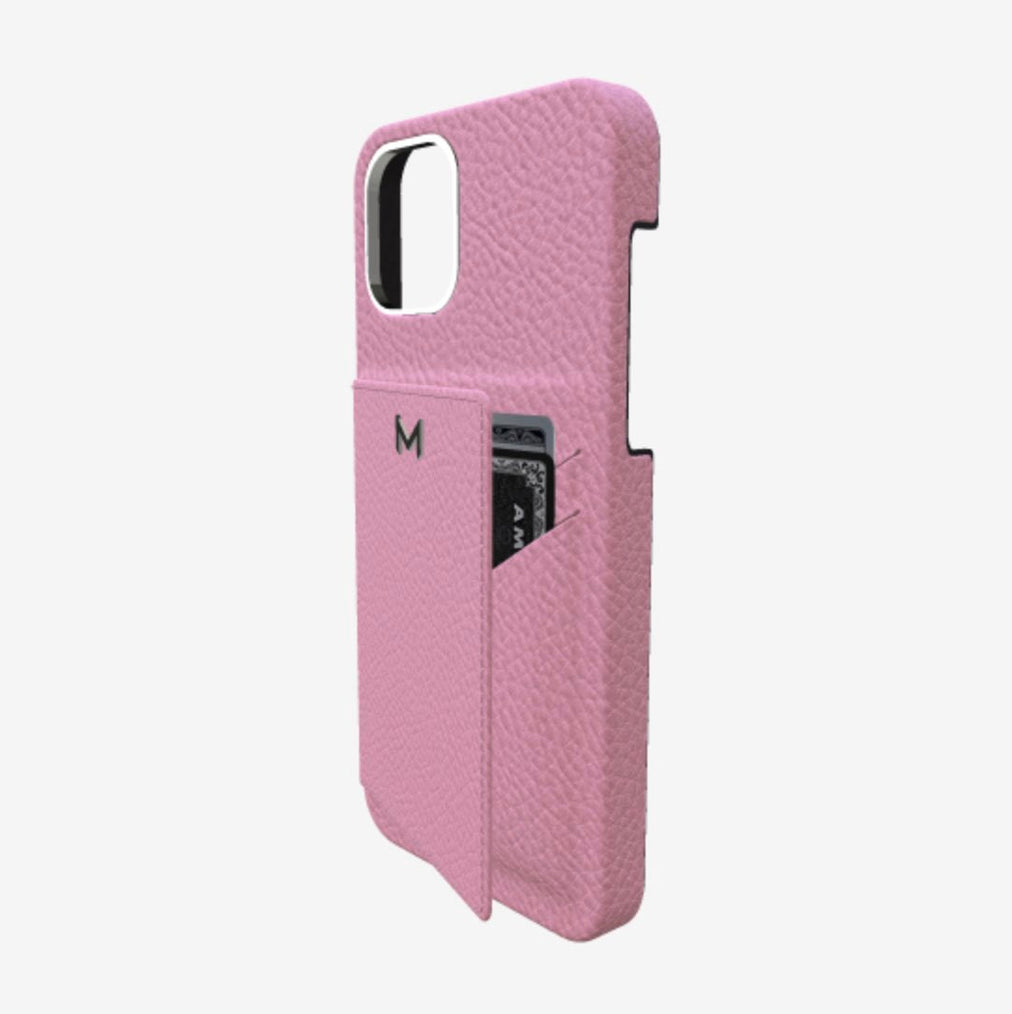 Cardholder Case for iPhone 12 in Genuine Calfskin Lavender Laugh Steel 316 