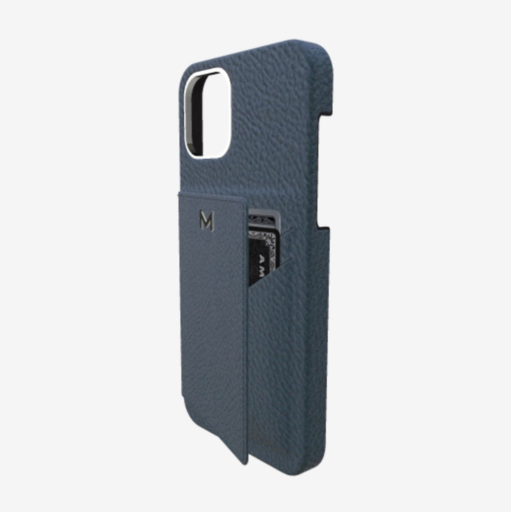 Cardholder Case for iPhone 12 in Genuine Calfskin Night Blue Steel 316 