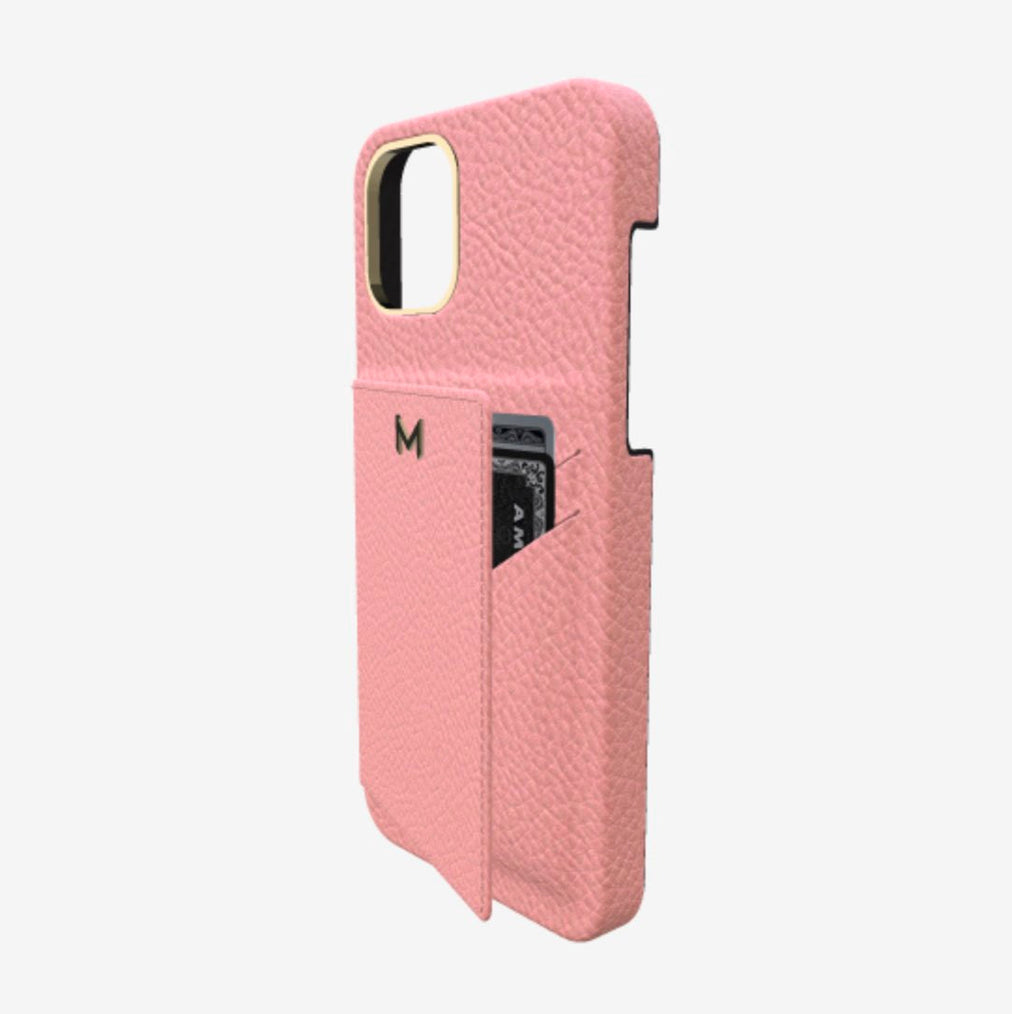 Cardholder Case for iPhone 12 in Genuine Calfskin Sweet Rose Yellow Gold 