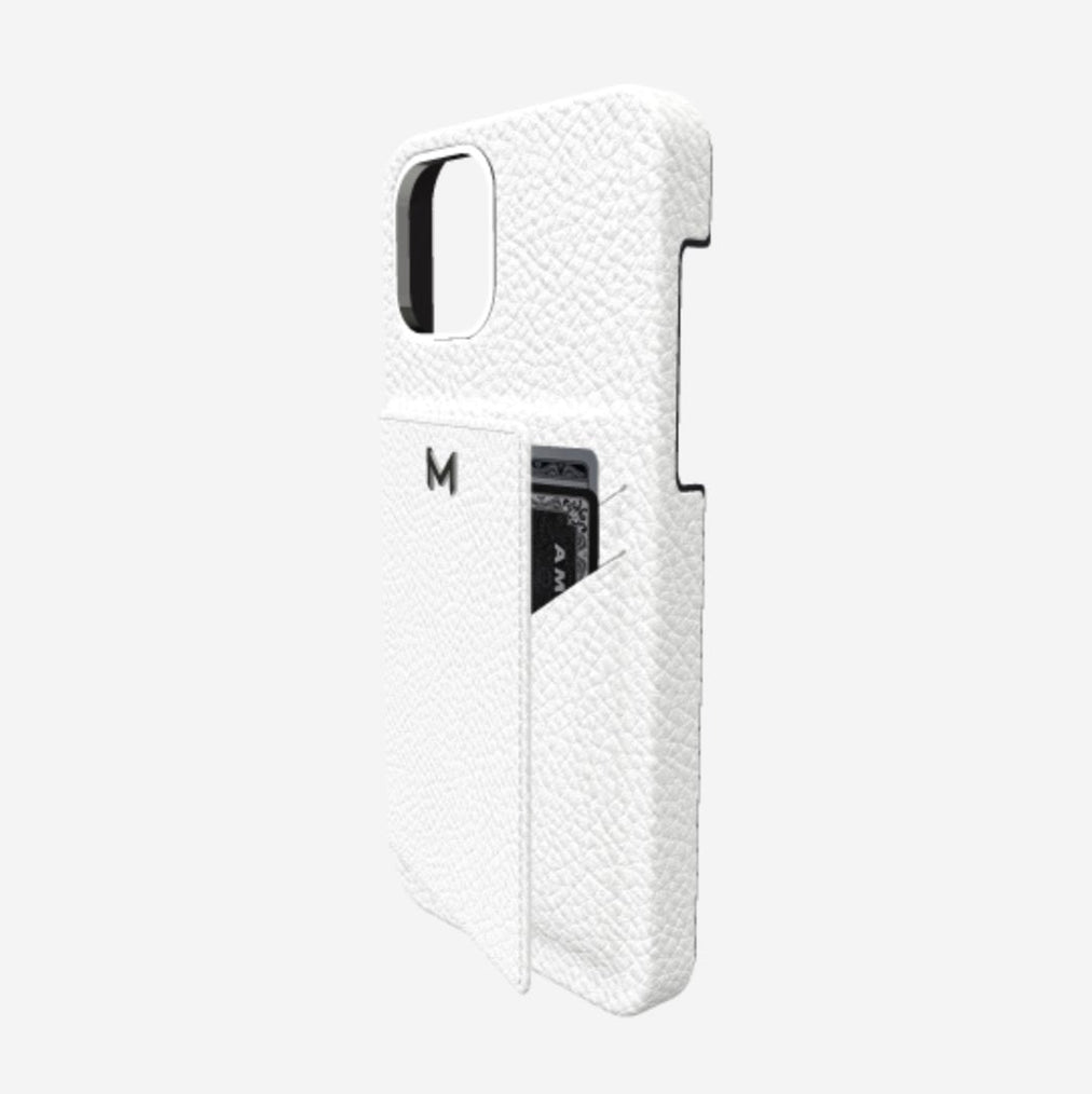 Cardholder Case for iPhone 12 in Genuine Calfskin White Angel Steel 316 