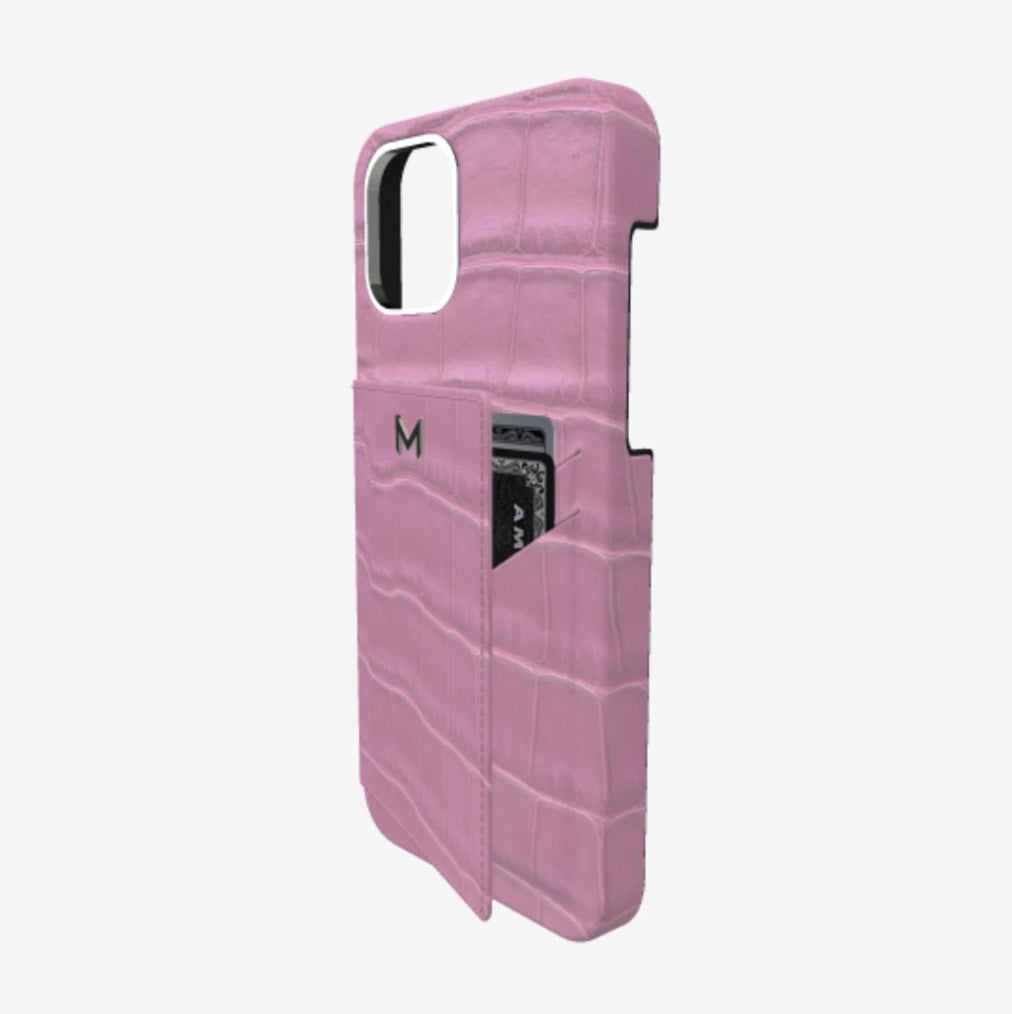 Cardholder Case for iPhone 12 Pro in Genuine Alligator Lavender Laugh Steel 316 