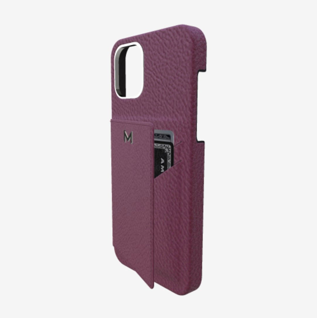 Cardholder Case for iPhone 12 Pro in Genuine Calfskin Boysenberry Island Steel 316 