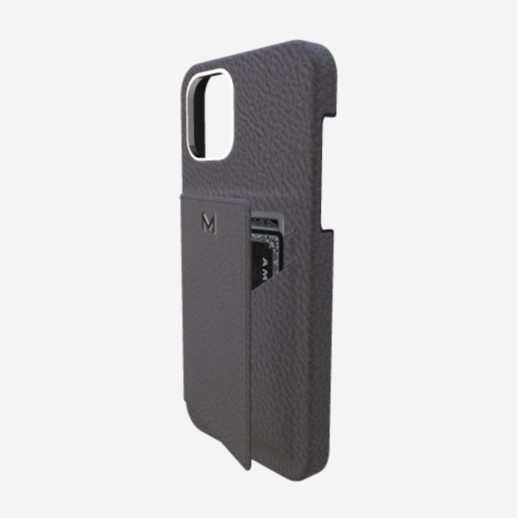 Cardholder Case for iPhone 12 Pro in Genuine Calfskin Elite Grey Steel 316 
