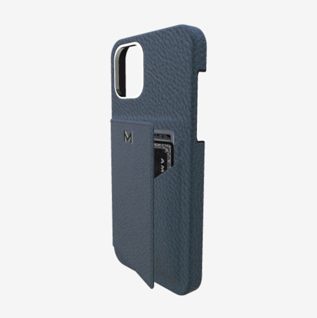 Cardholder Case for iPhone 12 Pro in Genuine Calfskin Night Blue Steel 316 