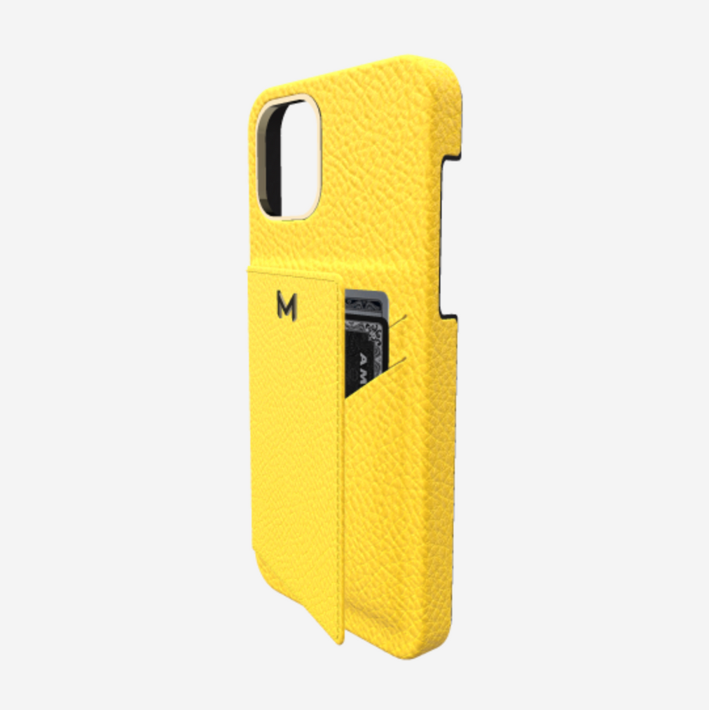 Cardholder Case for iPhone 12 Pro in Genuine Calfskin Summer Yellow Yellow Gold 