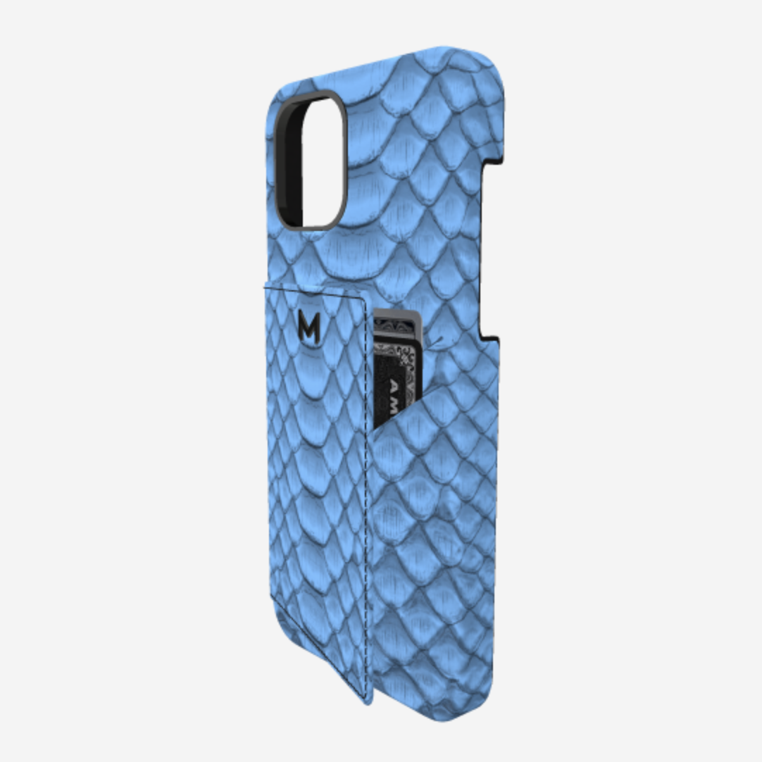 Cardholder Case for iPhone 12 Pro in Genuine Python Blue Jean Black Plating 