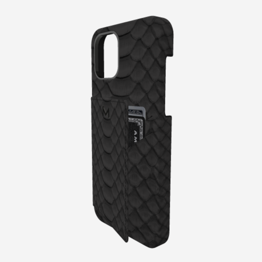 Cardholder Case for iPhone 12 Pro in Genuine Python Bond Black Black Plating 