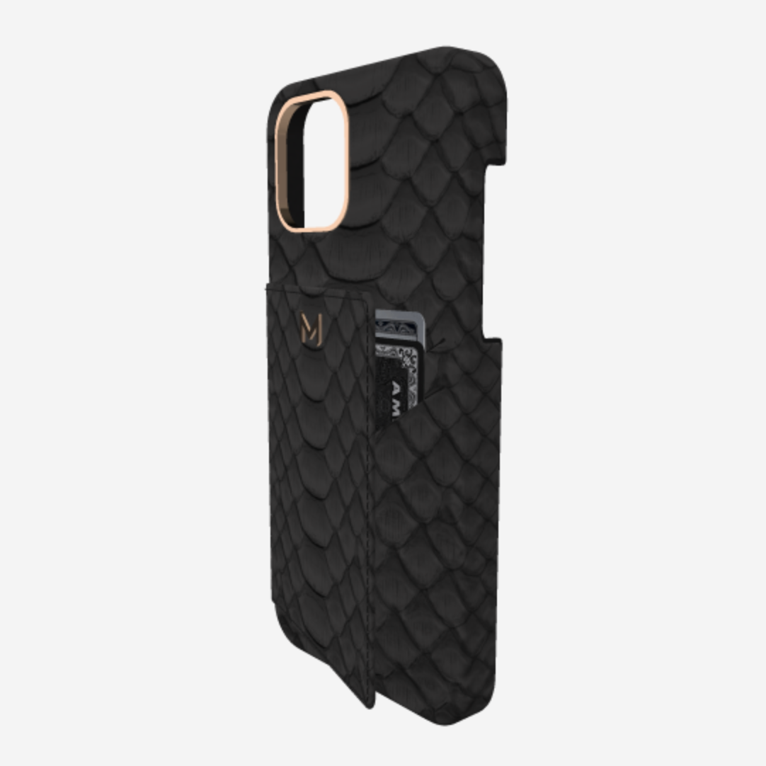 Cardholder Case for iPhone 12 Pro in Genuine Python Bond Black Rose Gold 