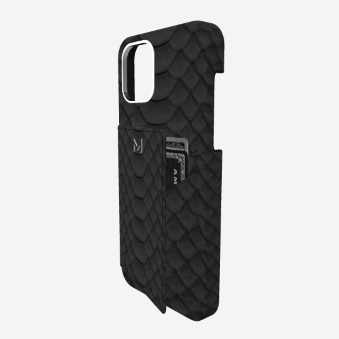 Cardholder Case for iPhone 12 Pro in Genuine Python Bond Black Steel 316 