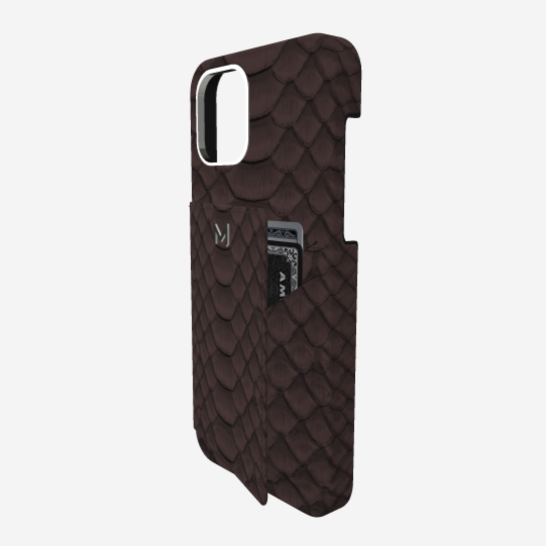 Cardholder Case for iPhone 12 Pro in Genuine Python Borsalino Brown Steel 316 