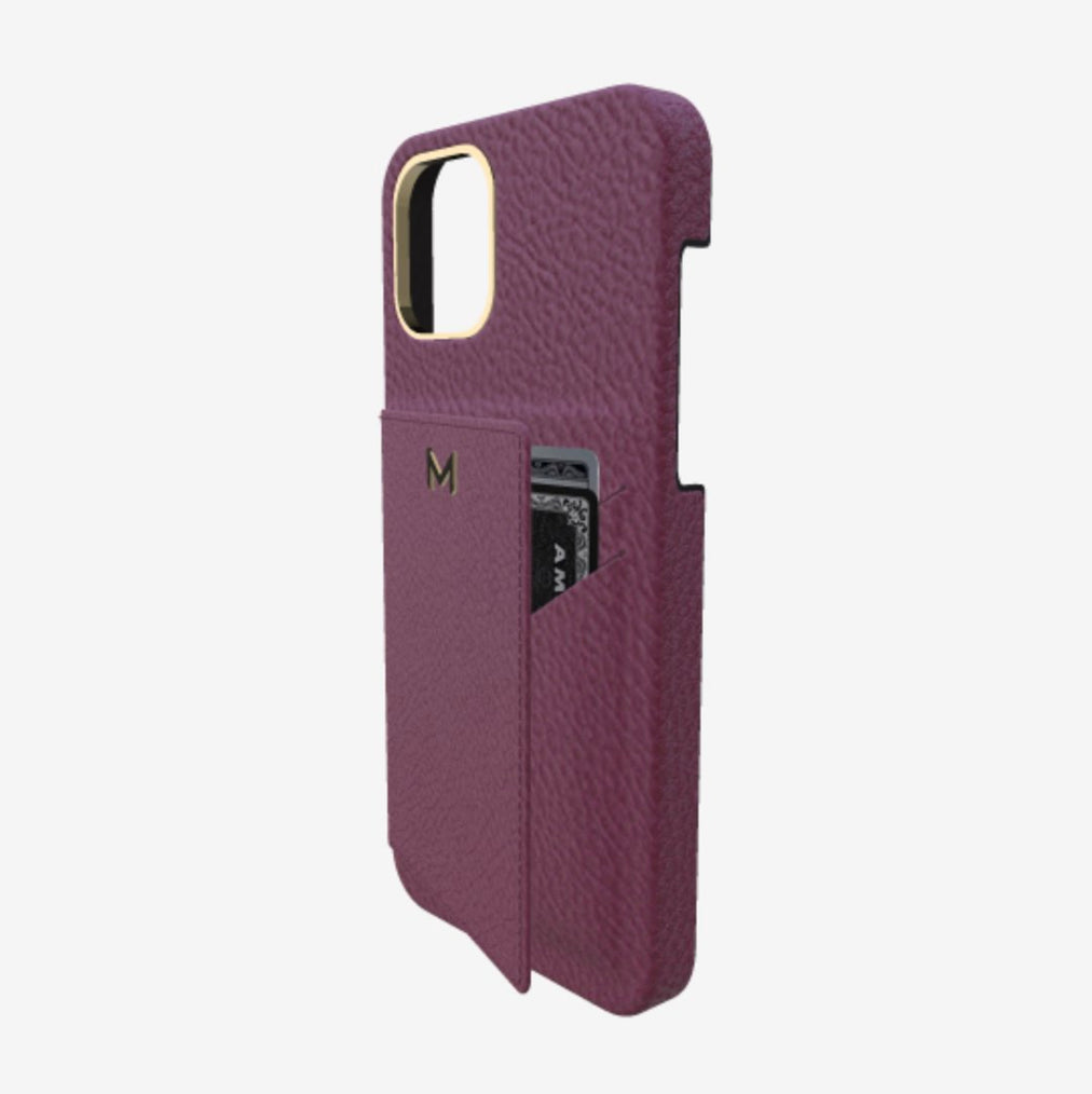 Cardholder Case for iPhone 12 Pro Max in Genuine Calfskin Boysenberry Island Yellow Gold 