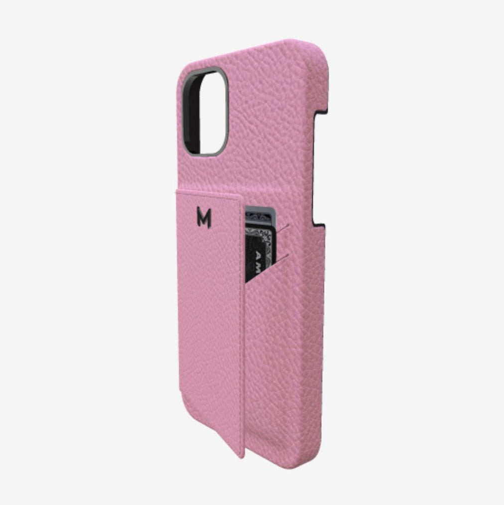 Cardholder Case for iPhone 12 Pro Max in Genuine Calfskin Lavender Laugh Black Plating 