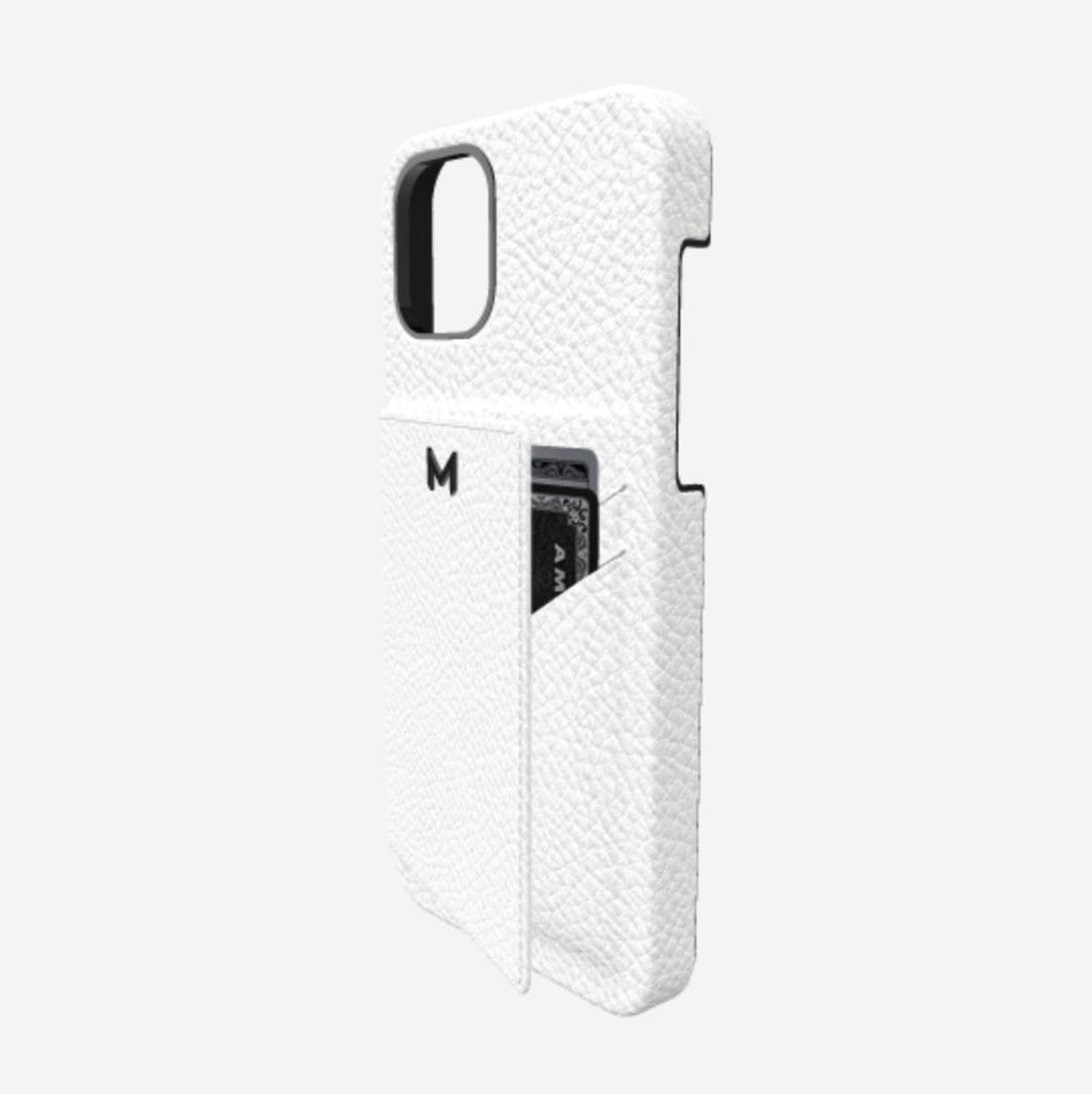 Cardholder Case for iPhone 12 Pro Max in Genuine Calfskin White Angel Black Plating 