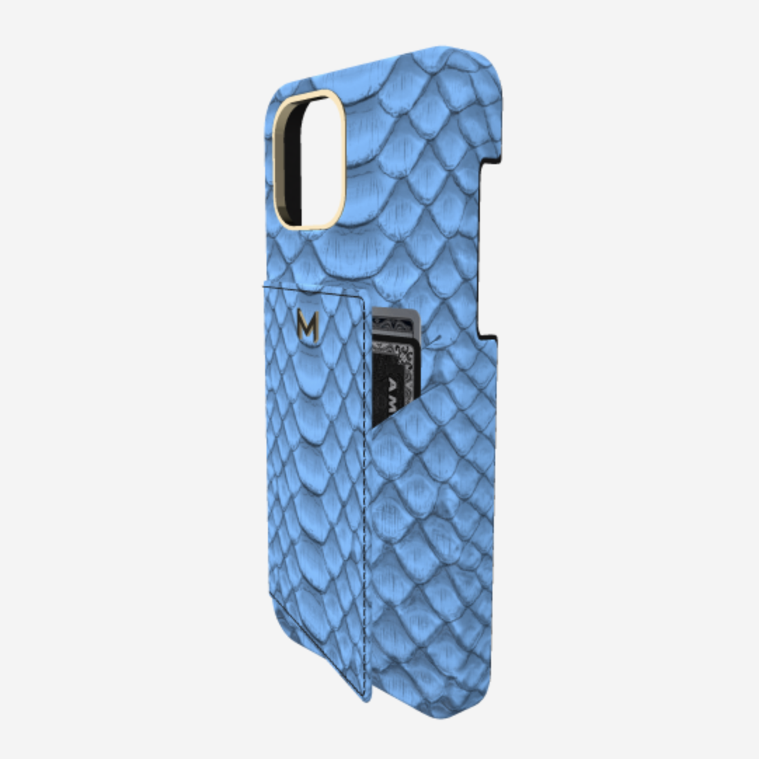 Cardholder Case for iPhone 12 Pro Max in Genuine Python Blue Jean Yellow Gold 
