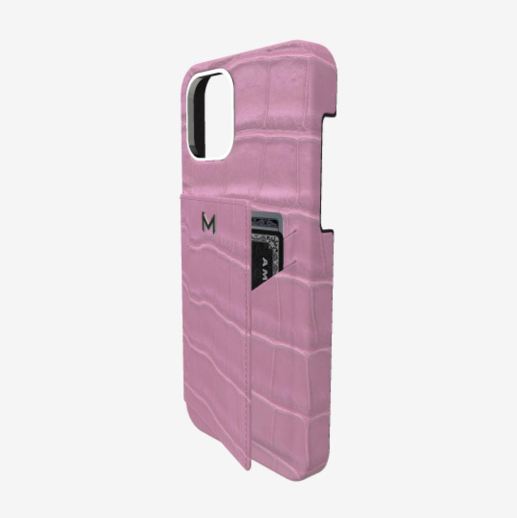 Cardholder Case for iPhone 13 in Genuine Alligator Lavender Laugh Steel 316 