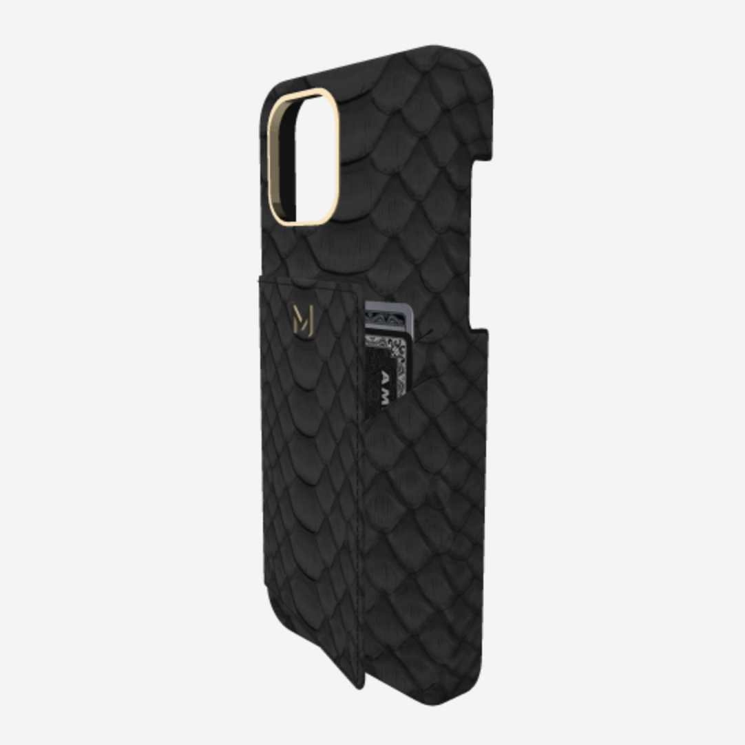 Cardholder Case for iPhone 13 in Genuine Python Bond Black Yellow Gold 