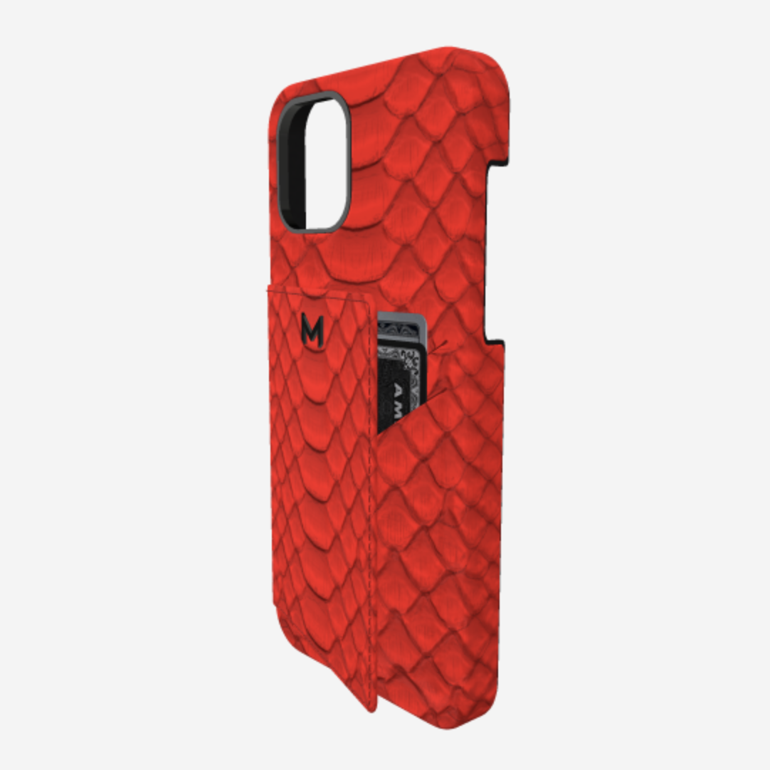 Cardholder Case for iPhone 13 in Genuine Python Glamour Red Black Plating 
