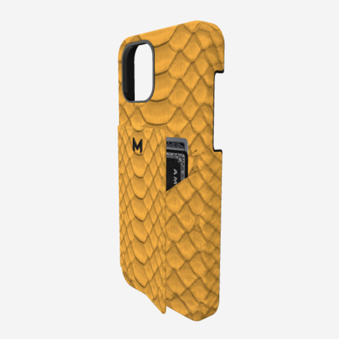 Cardholder Case for iPhone 13 in Genuine Python Sunny Yellow Black Plating 