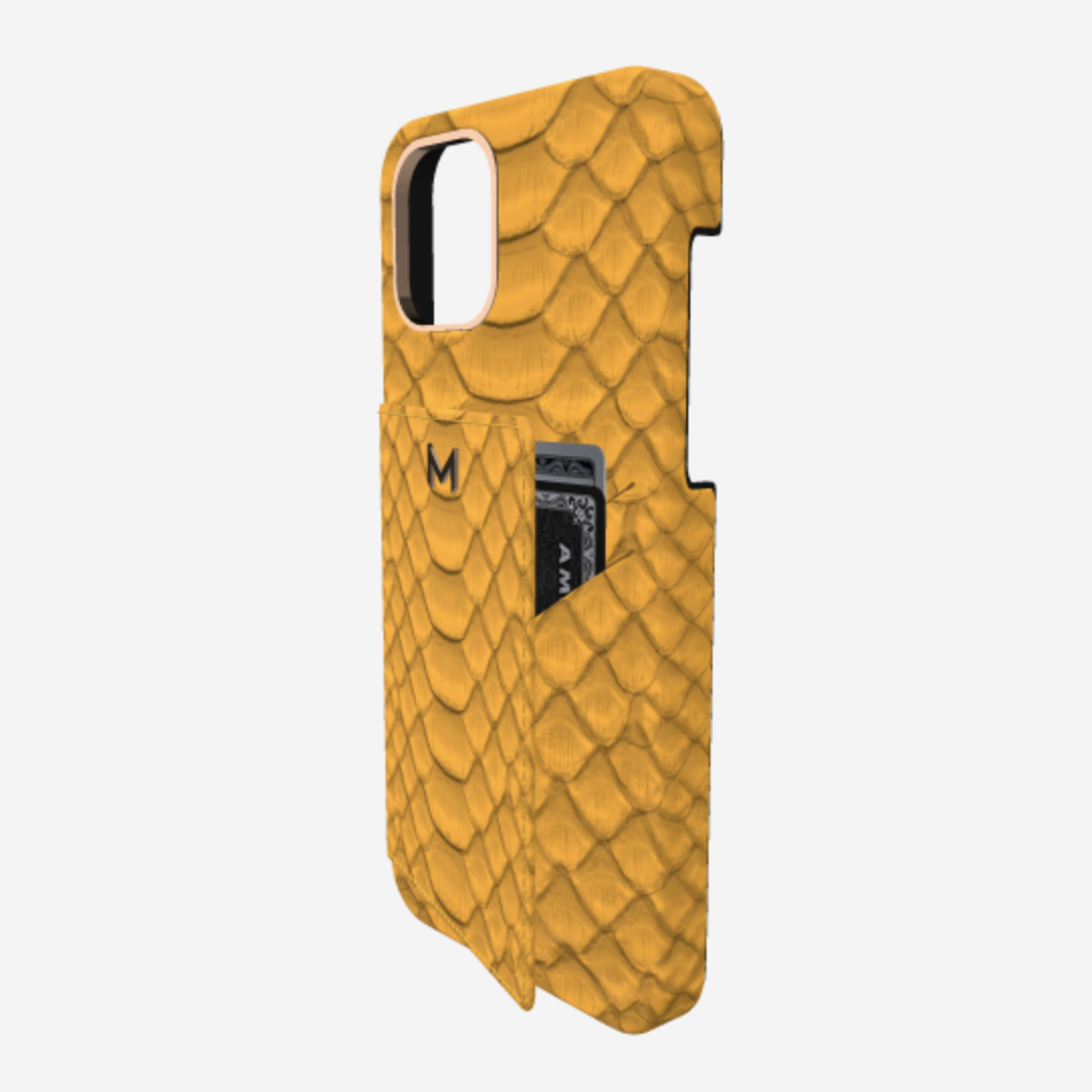 Cardholder Case for iPhone 13 in Genuine Python Sunny Yellow Rose Gold 
