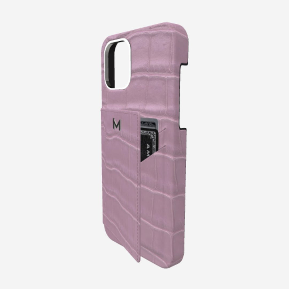 Cardholder Case for iPhone 13 Pro in Genuine Alligator Lavender Laugh Steel 316 