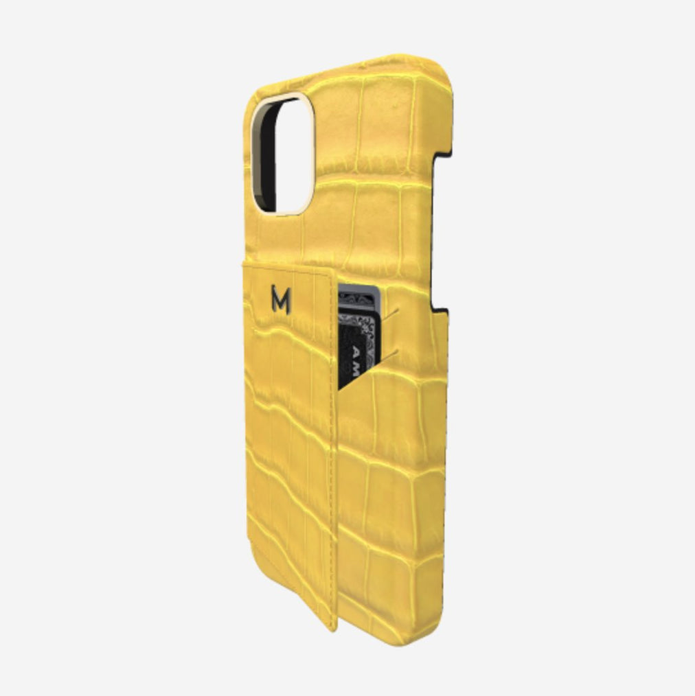 Cardholder Case for iPhone 13 Pro in Genuine Alligator Summer Yellow Yellow Gold 