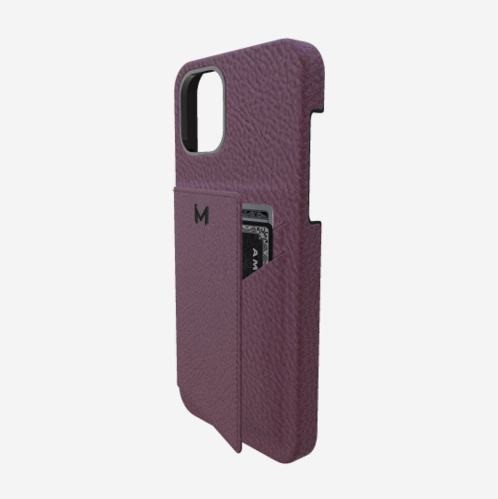 Cardholder Case for iPhone 13 Pro in Genuine Calfskin Boysenberry Island Black Plating 