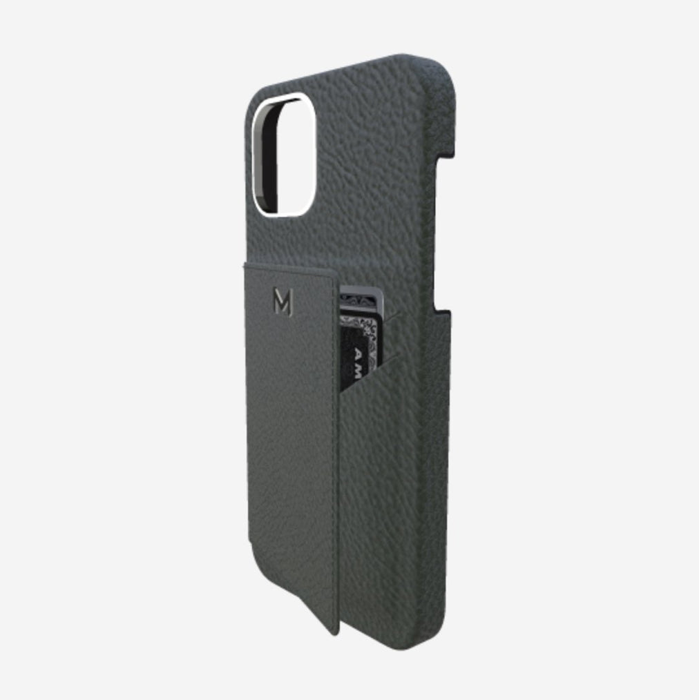 Cardholder Case for iPhone 13 Pro in Genuine Calfskin Jungle Green Steel 316 