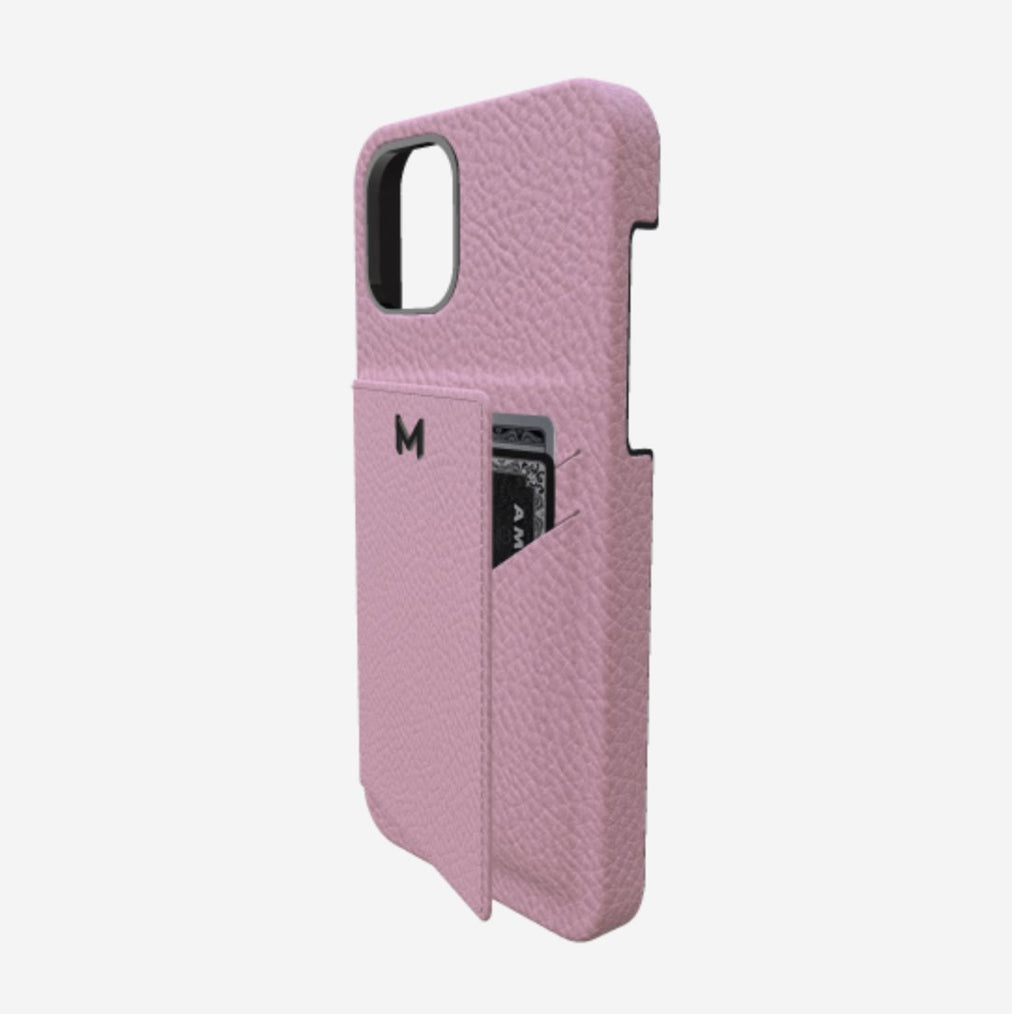 Cardholder Case for iPhone 13 Pro in Genuine Calfskin Lavender Laugh Black Plating 