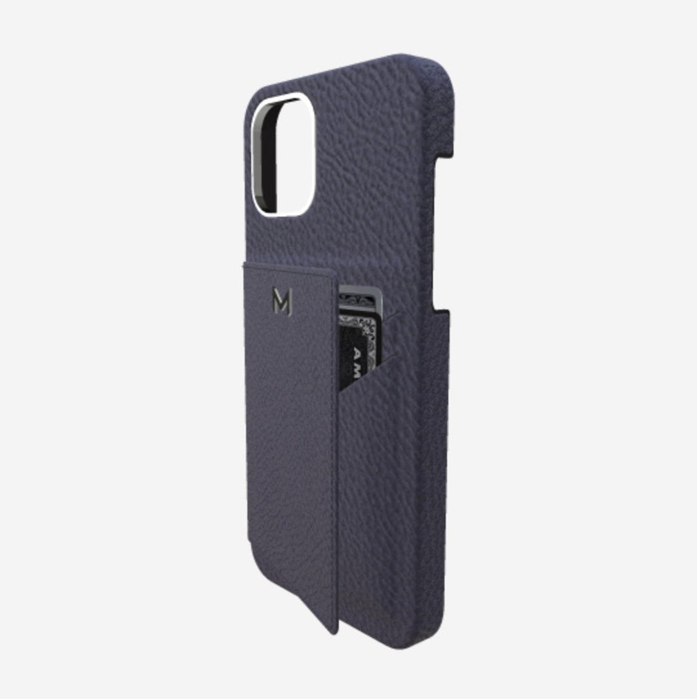 Cardholder Case for iPhone 13 Pro in Genuine Calfskin Navy Blue Steel 316 