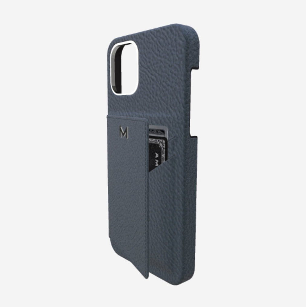 Cardholder Case for iPhone 13 Pro in Genuine Calfskin Night Blue Steel 316 