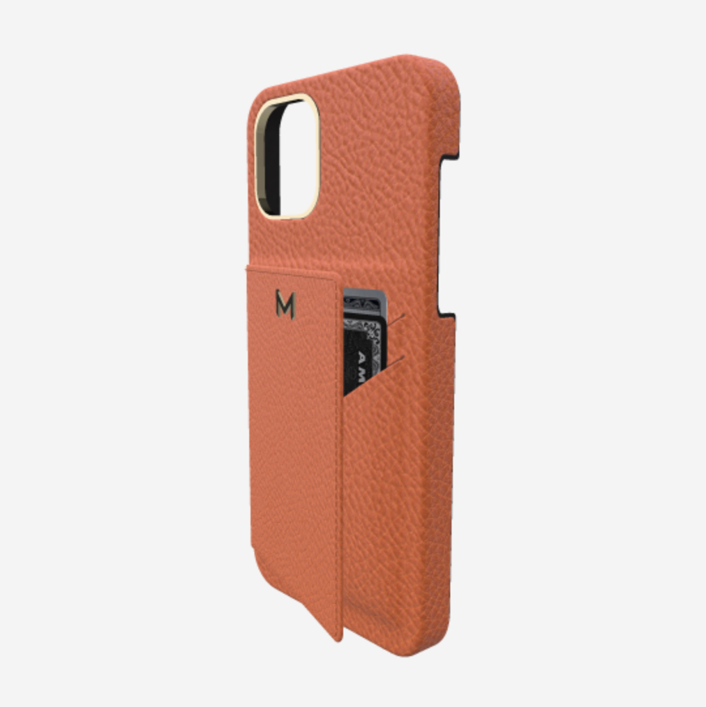 Cardholder Case for iPhone 13 Pro in Genuine Calfskin Orange Cocktail Yellow Gold 