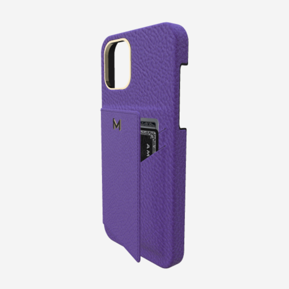 Cardholder Case for iPhone 13 Pro in Genuine Calfskin Purple Rain Yellow Gold 
