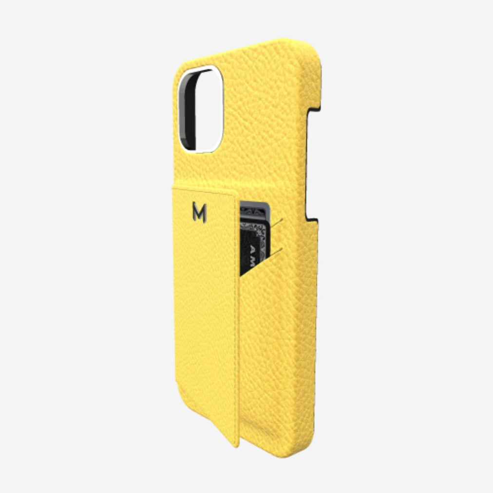 Cardholder Case for iPhone 13 Pro in Genuine Calfskin Summer Yellow Steel 316 