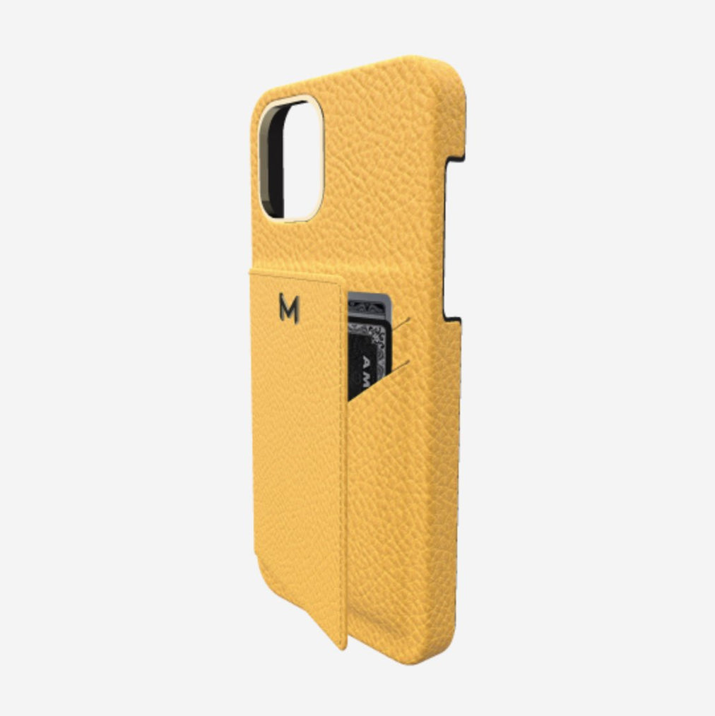 Cardholder Case for iPhone 13 Pro in Genuine Calfskin Sunny Yellow Yellow Gold 