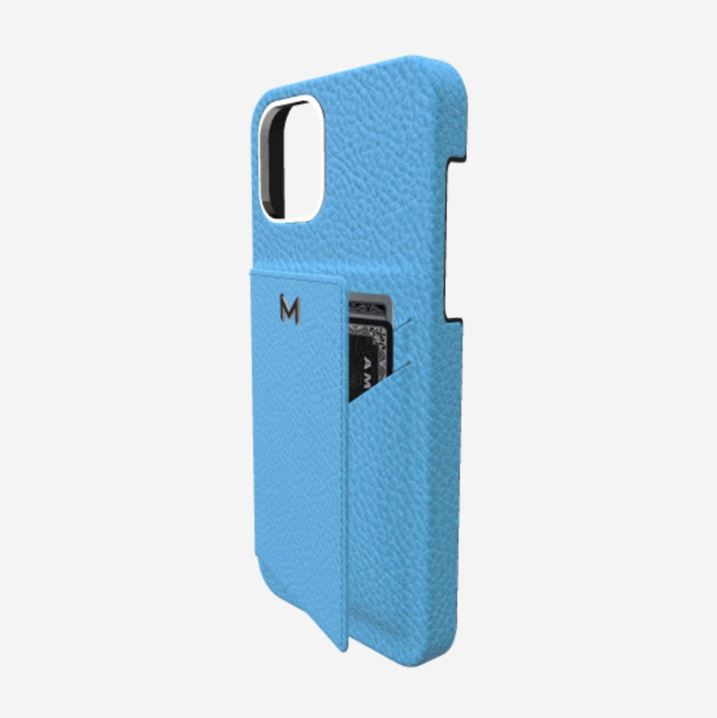 Cardholder Case for iPhone 13 Pro in Genuine Calfskin Tropical Blue Steel 316 