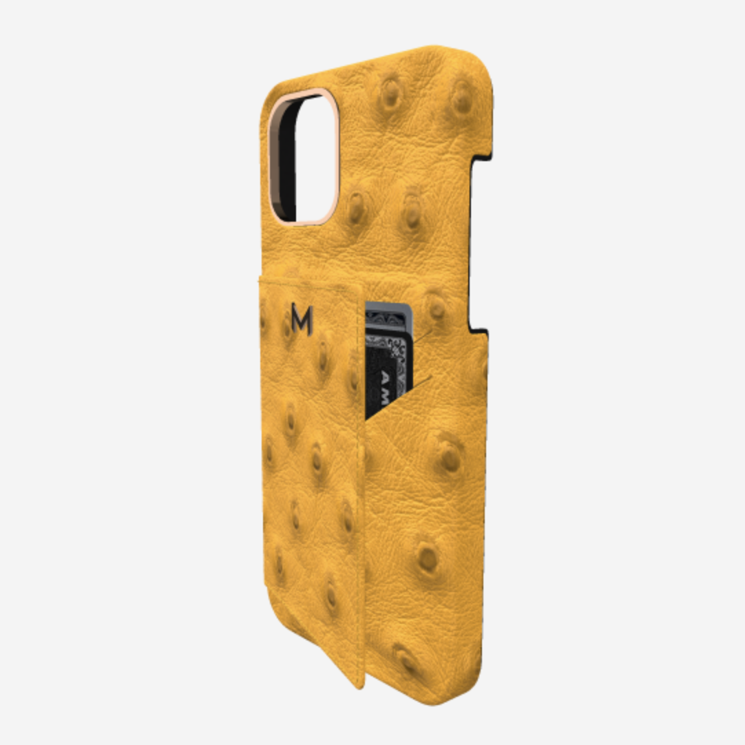 Cardholder Case for iPhone 13 Pro in Genuine Ostrich Sunny Yellow Yellow Gold