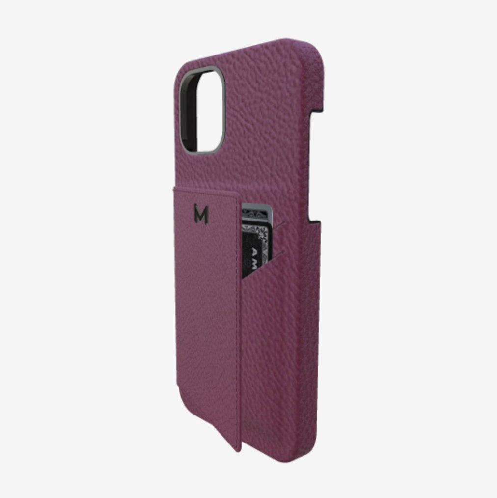 Cardholder Case for iPhone 13 Pro Max in Genuine Calfskin Boysenberry Island Black Plating 