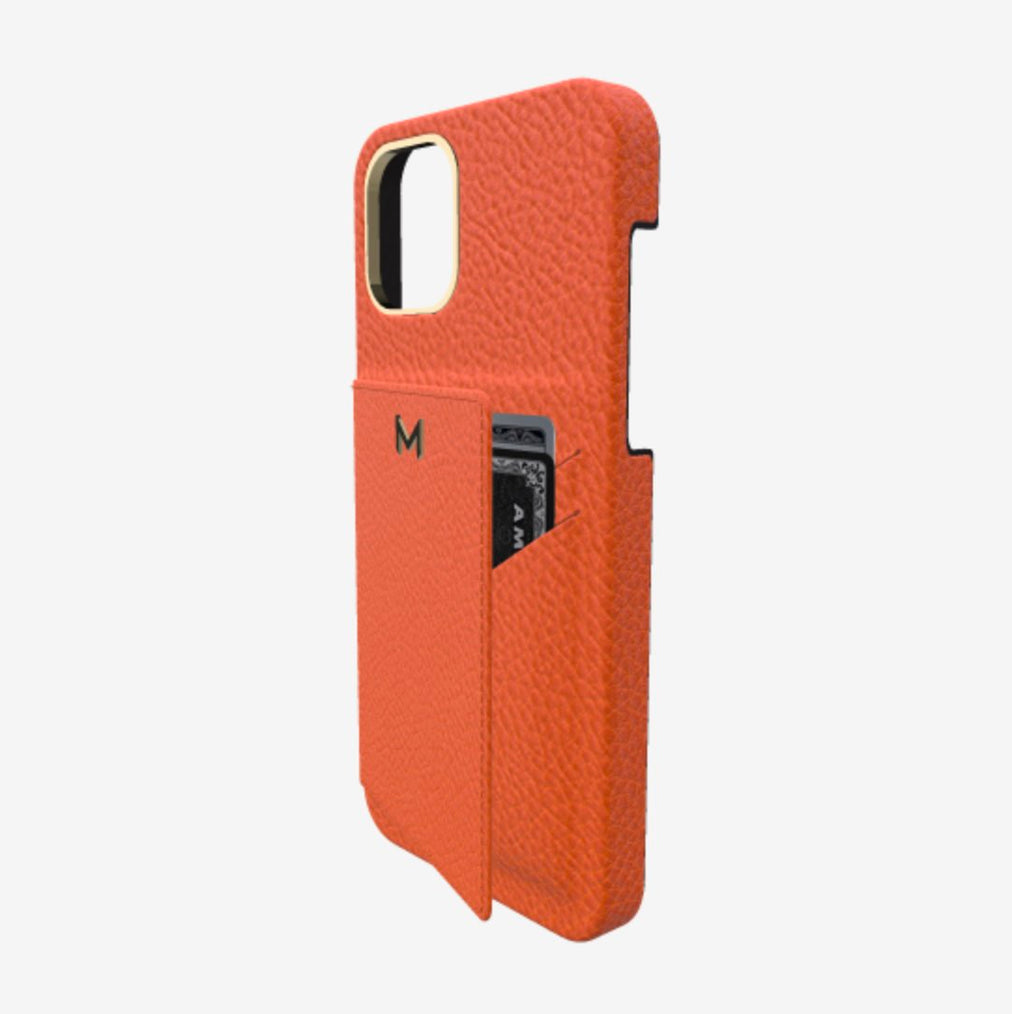 Cardholder Case for iPhone 13 Pro Max in Genuine Calfskin Orange Cocktail Yellow Gold 