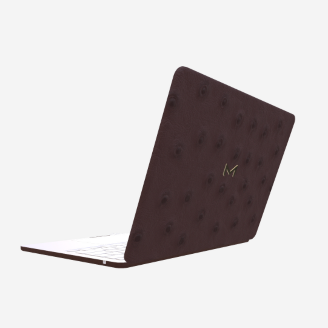 Case for MacBook Air 13 in Genuine Ostrich Borsalino Brown Yellow Gold 