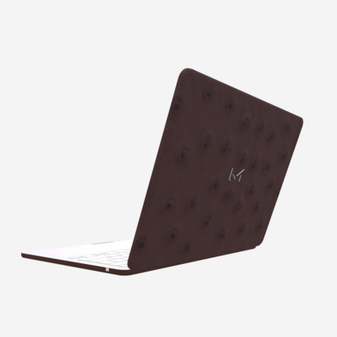 Case for MacBook Pro 14 in Genuine Ostrich - Borsalino Brown / Steel 316