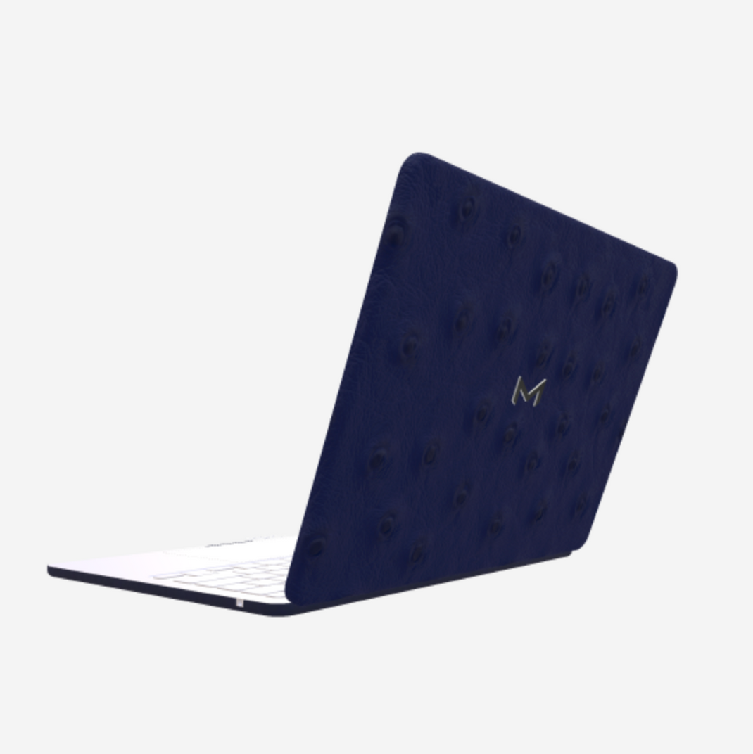 Case for MacBook Pro 14 in Genuine Ostrich Navy Blue Steel 316 