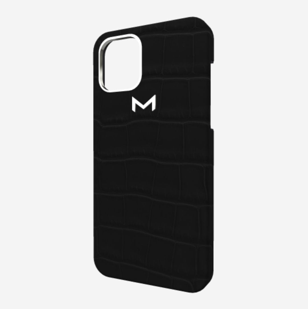 Classic Case for iPhone 12 Pro in Genuine Alligator Carbon Black Steel 316 