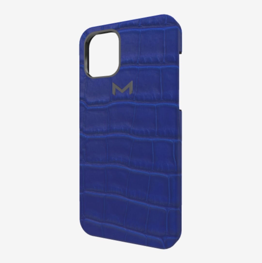 Classic Case for iPhone 12 Pro in Genuine Alligator Electric Blue Black Plating 