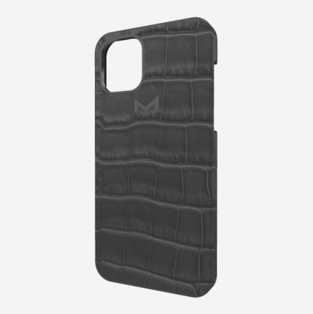 Classic Case for iPhone 12 Pro in Genuine Alligator Elite Grey Black Plating 