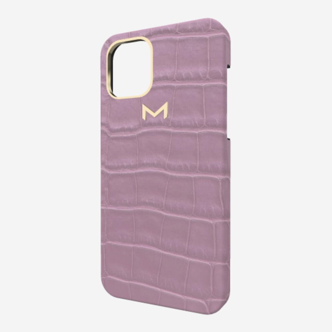 Classic Case for iPhone 12 Pro in Genuine Alligator Lavender Laugh Yellow Gold 