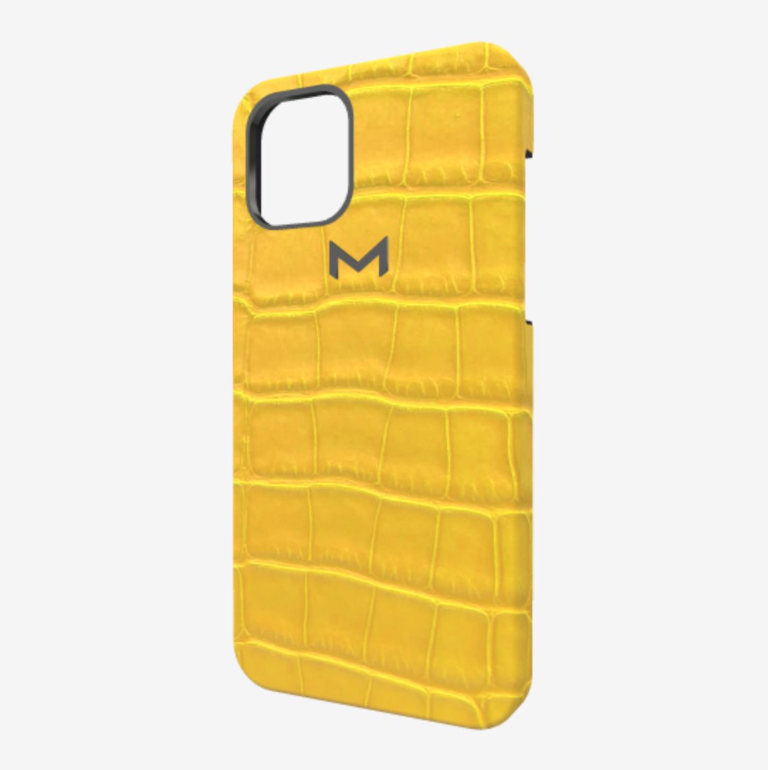 Classic Case for iPhone 12 Pro in Genuine Alligator Summer Yellow Black Plating 