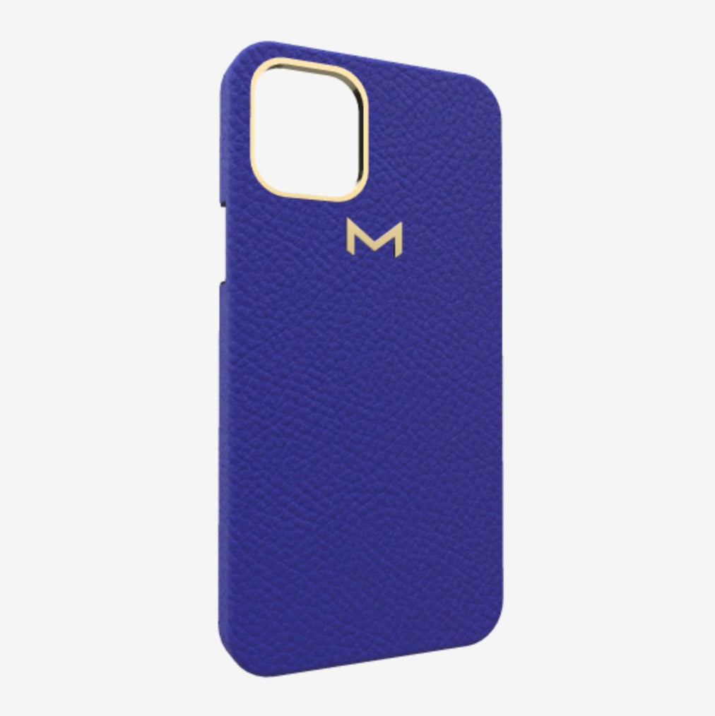 Classic Case for iPhone 12 Pro in Genuine Calfskin Electric Blue Yellow Gold 