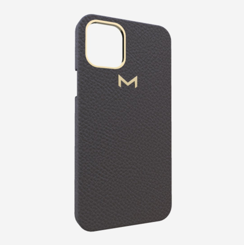 Classic Case for iPhone 12 Pro in Genuine Calfskin Elite Grey Yellow Gold 